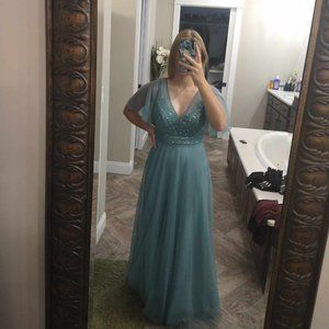 blue sequin prom dress